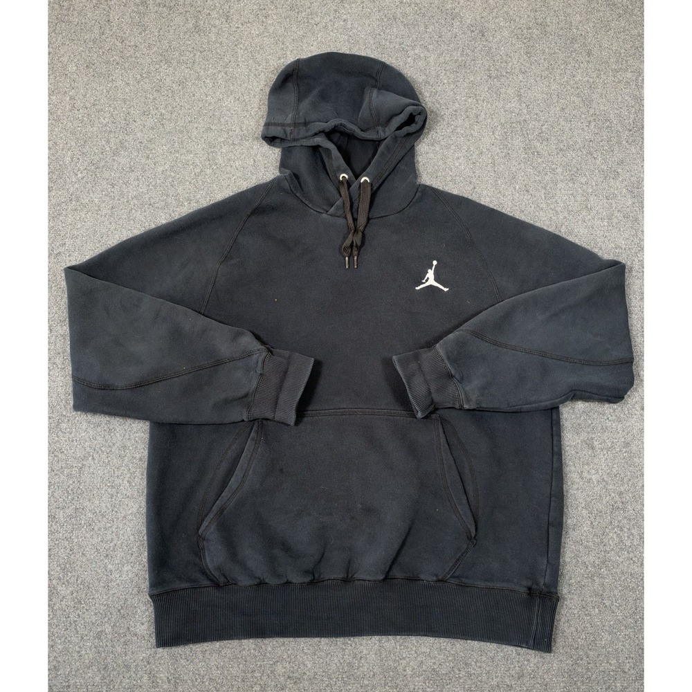 Vtg Nike Air Jordan Jumpman Hoodie Mens Large Black Fleece Pullover Sweatshirt